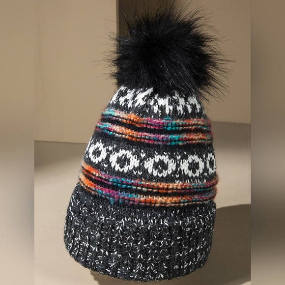 Black & Multi-Color Decorative Knit Pom Pom Beanie - Picture 4 of 5